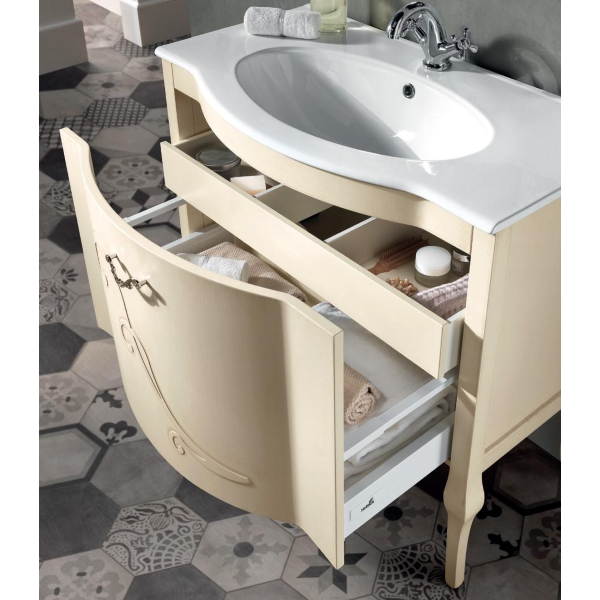 Mueble de baño de estilo clásico MARTINA con una cómoda y lavabo de marfil