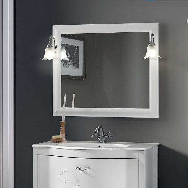 002569 - Specchio da bagno 90x70 cm con due applique in stile classico  MARTINA bianco 