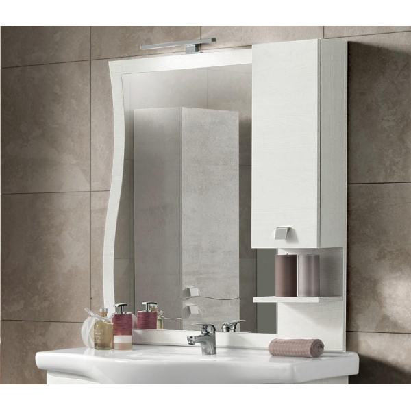 Bathroom mirror with LED lamp and wall unit ONDA 80 white elm