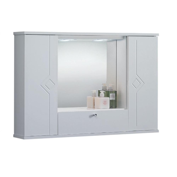 002534 - Specchiera mobile contenitore da bagno MERCURIO 90 bianco lucido a  2 ante e luce LED 