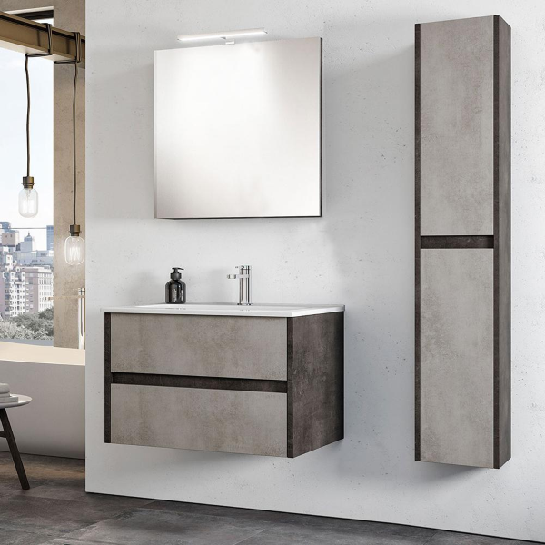 Modern space-saving suspended bathroom cabinet 62 cm with 2 drawers concrete effect