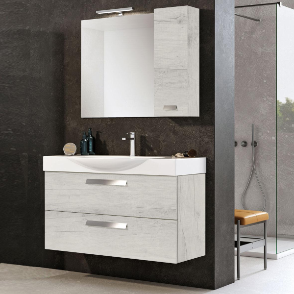 Modern suspended bathroom cabinet 105 cm base with 2 drawers with washbasin,White Oak 