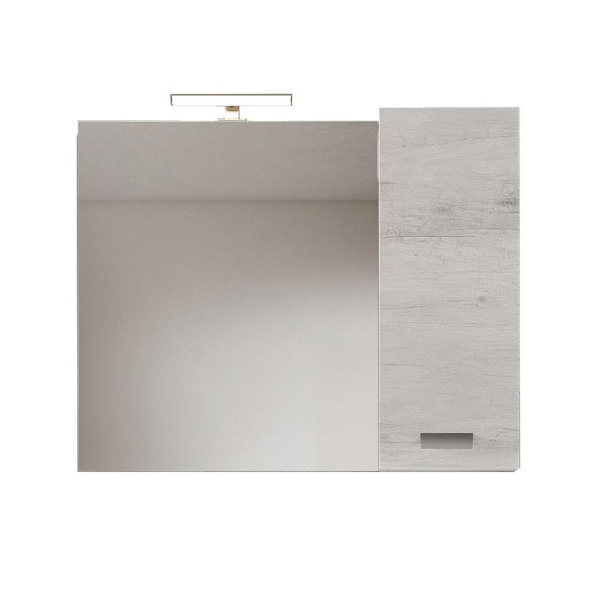 Specchio da bagno 95 cm con pensile a 1 anta Quercia Bianco. 