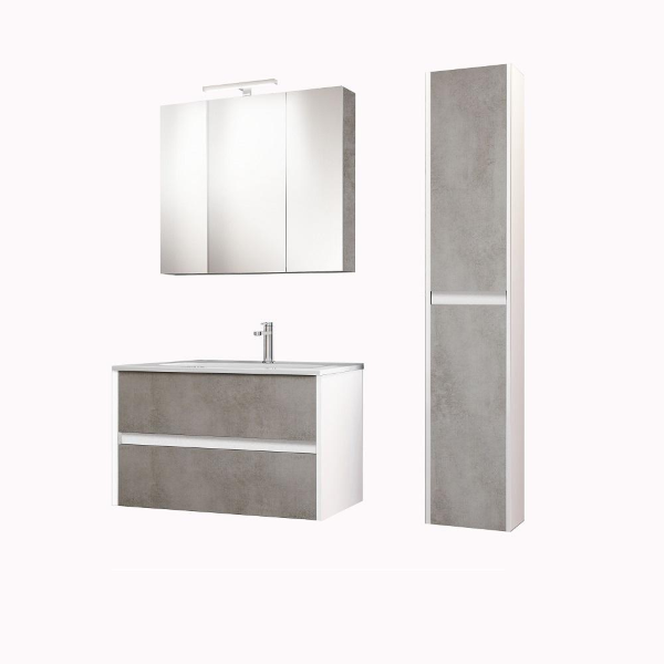 Suspended modern bathroom cabinet 81 cm base ,with 2 drawers, with sink,Light Cement 