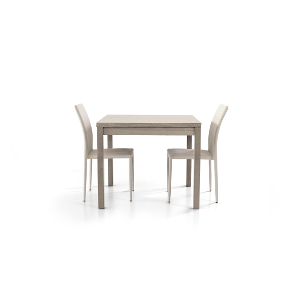 Mesa cuadrada 90x90 extensible a 180 cm apertura como un libro en acabado Roble Gris