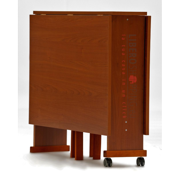 Mesa plegable de madera de formica con ruedas 140x90 GIORGIA Nogal