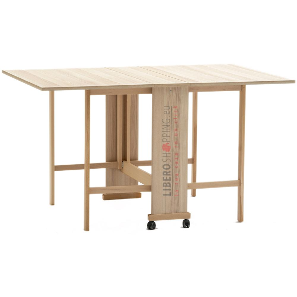 Mesa plegable de madera de formica con ruedas 140x90 GIORGIA Roble