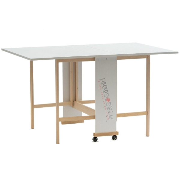 Mesa plegable de madera de formica con ruedas 140x90 GIORGIA Blanco
