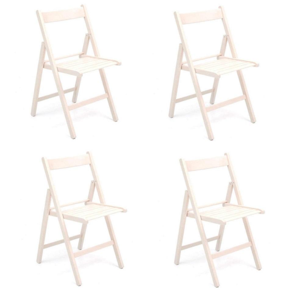 Set 4 chaises pliantes en bois de luxe de couleur blanche