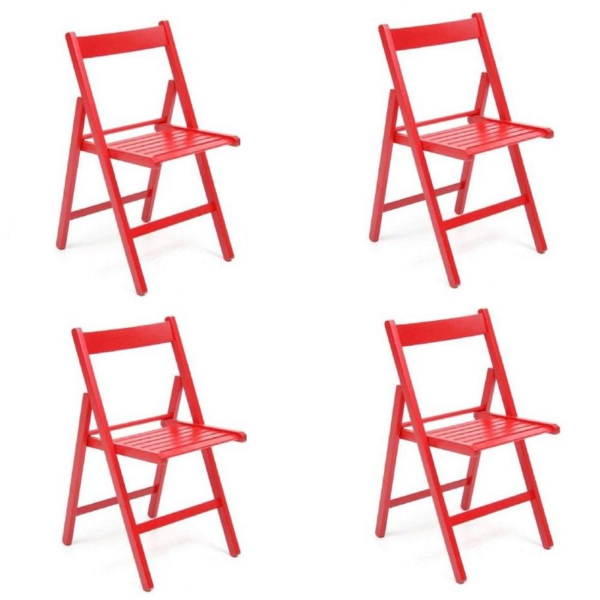 Set 4 chaises pliantes en bois de grève de luxe de couleur rouge