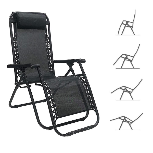 LOUIS reclining outdoor relax chair in BLACK textilene fabric