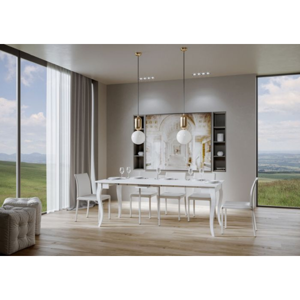 OLANDA SMALL white extendable console table Width with saber legs 90x48/204 cm