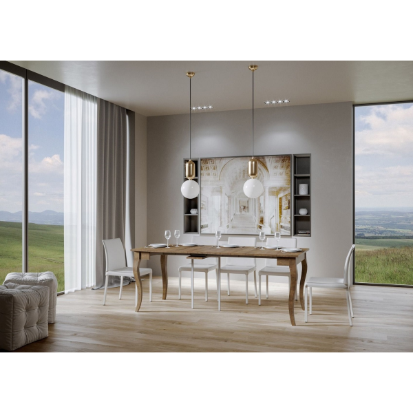 Extendable console table OLANDA SMALL walnut Width with saber legs 90x48/204 cm