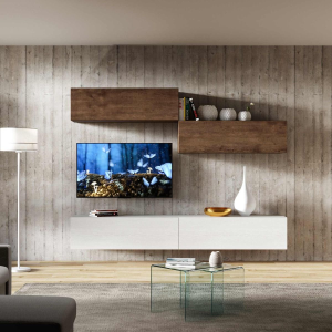 Wooden equipped wall suspended modern white and walnut A02