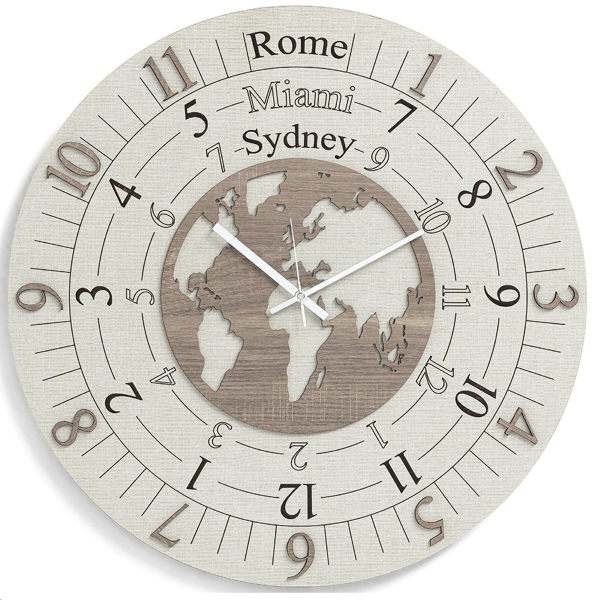 Orologio rotondo moderno TIME ZONE in legno laminato D30cm TRS
