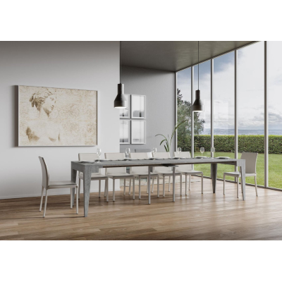 Consolle Allungabile 90x42 cm Isotta Cemento da 14 posti lunghezza Fino a 3,02 metri