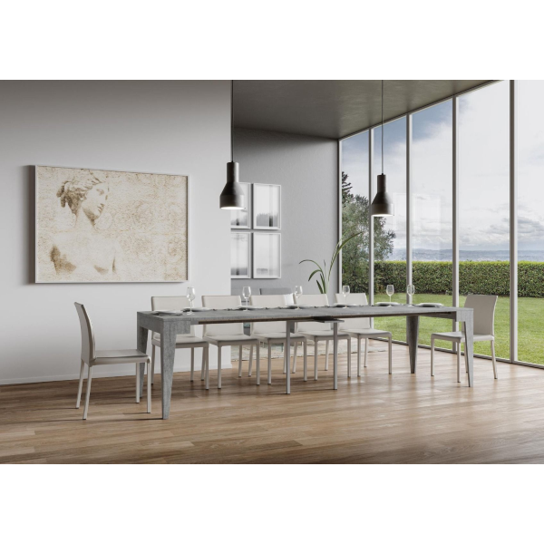 Consolle Allungabile 90x42 cm Isotta Cemento da 14 posti lunghezza Fino a 3,02 metri