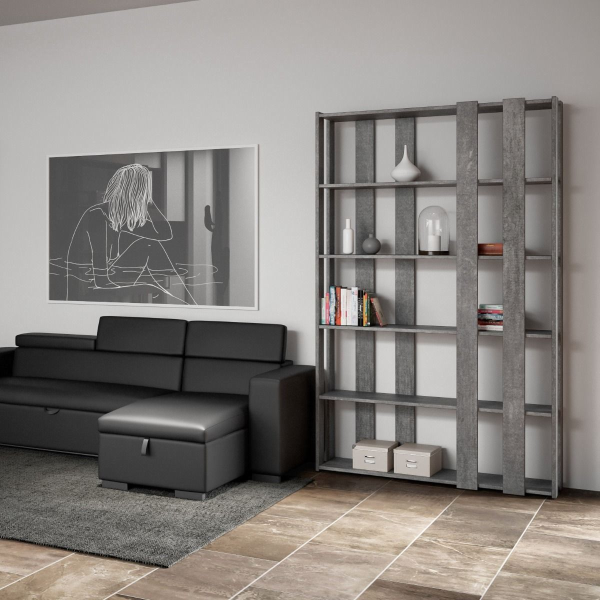 Cemento wooden bookcase 120x204h cm with 8 bands - KATO E SMALL