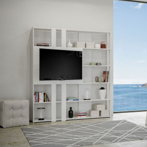 Librería de madera de fresno blanco 178x204h cm con panel TV - KATO L