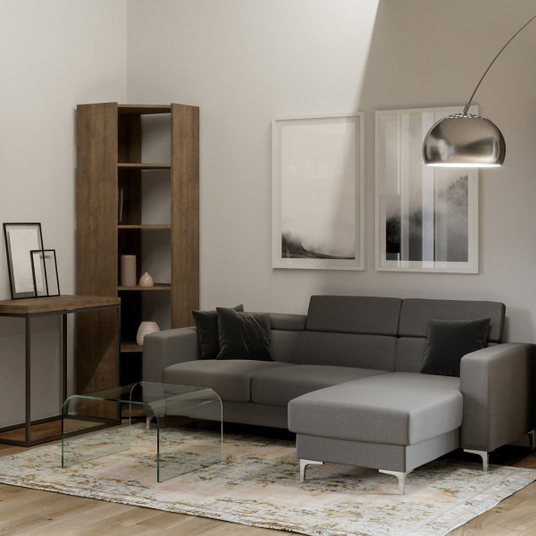 Walnut corner wooden bookcase 60x204h cm - KATO A