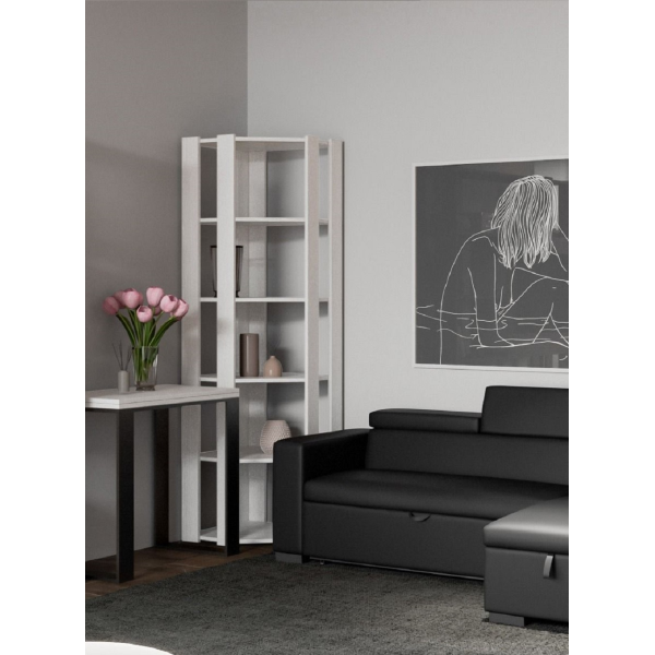 Corner bookcase in White Ash wood 60x204h cm - KATO B