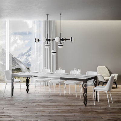 Tavolo allungabile a 284 cm gambe e telaio antracite piano Bianco Frassino KARAMAY Evolution 180 cm