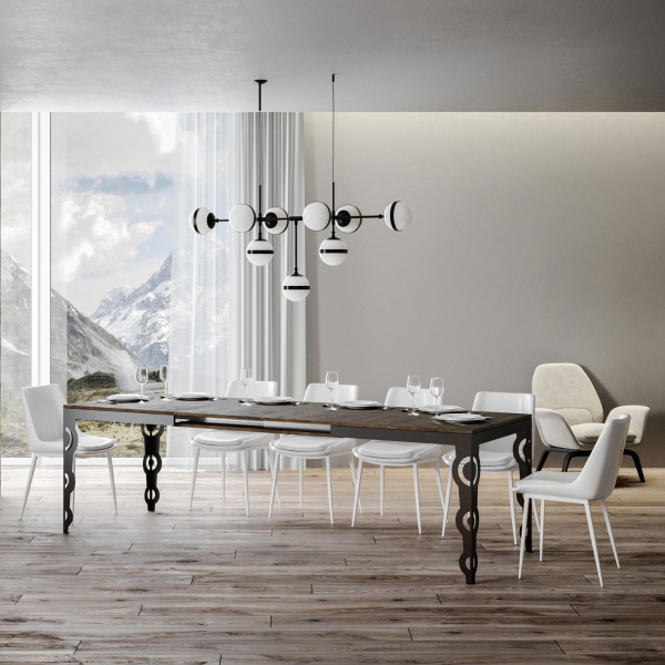 Tavolo allungabile a 264 cm gambe e telaio antracite piano Noce KARAMAY Evolution 160 cm