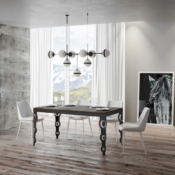 Tavolo allungabile a 264 cm gambe e telaio antracite piano Noce KARAMAY Evolution 160 cm