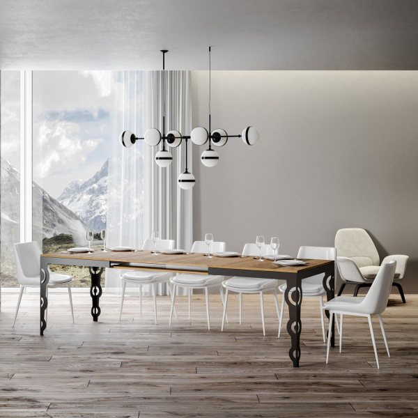 Tavolo allungabile a 264 cm gambe e telaio antracite piano Quercia Natura KARAMAY Evolution 160 cm