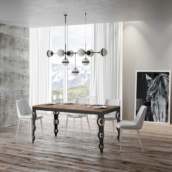 Tavolo allungabile a 264 cm gambe e telaio antracite piano Quercia Natura KARAMAY Evolution 160 cm