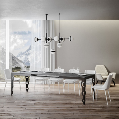 Tavolo allungabile a 284 cm gambe e telaio antracite piano Cemento KARAMAY Evolution 180 cm