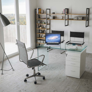 B-DESK curved glass desk with side drawers