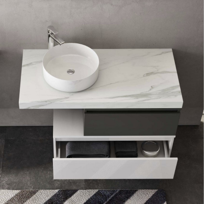 NILYA 120 cm suspended bathroom drawer in melamine-faced chipboard – Glossy White