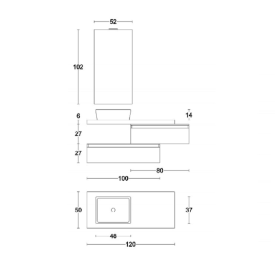 Suspended bathroom cabinet 120 cm White 2 sink modules and LED mirror - NINFA