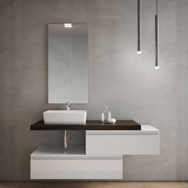 Bagno sospeso top 120 con 2 moduli lavabo, specchiera con luce LED NINFA