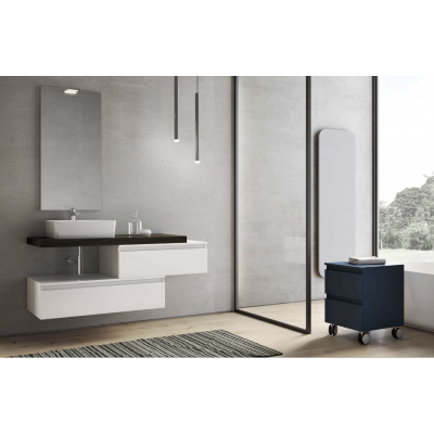 Suspended bathroom cabinet 120 cm White 2 sink modules and LED mirror - NINFA