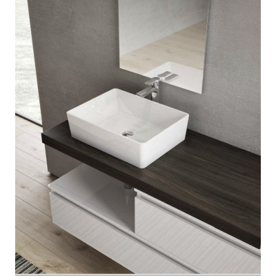 Suspended bathroom cabinet 120 cm White 2 sink modules and LED mirror - NINFA