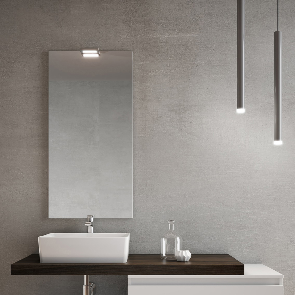 52 cm rectangular mirror with flush-to-wall LED lamp.