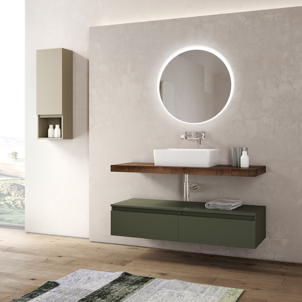 Suspended bathroom cabinet 120 cm Green with sink and LED mirror - NINFA1