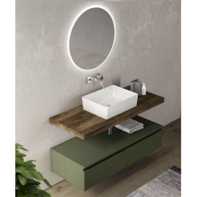 Suspended bathroom cabinet 120 cm Green with sink and LED mirror - NINFA1