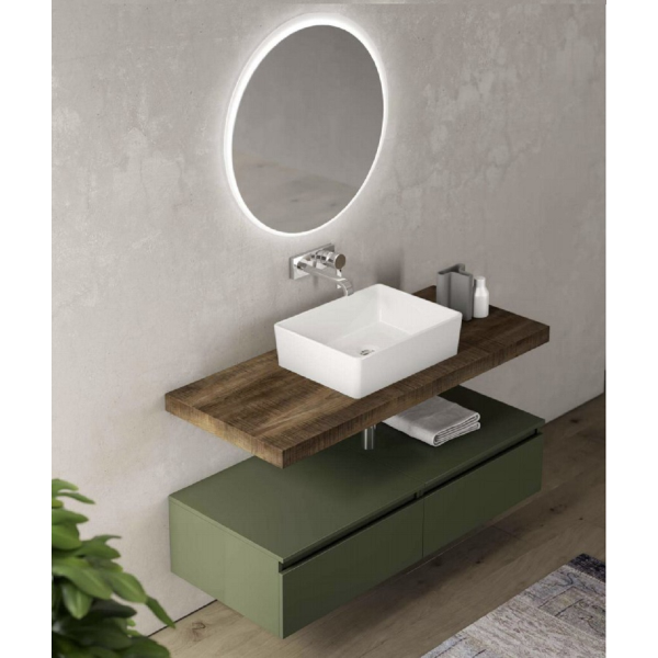 Suspended bathroom cabinet 120 cm Green with sink and LED mirror - NINFA1