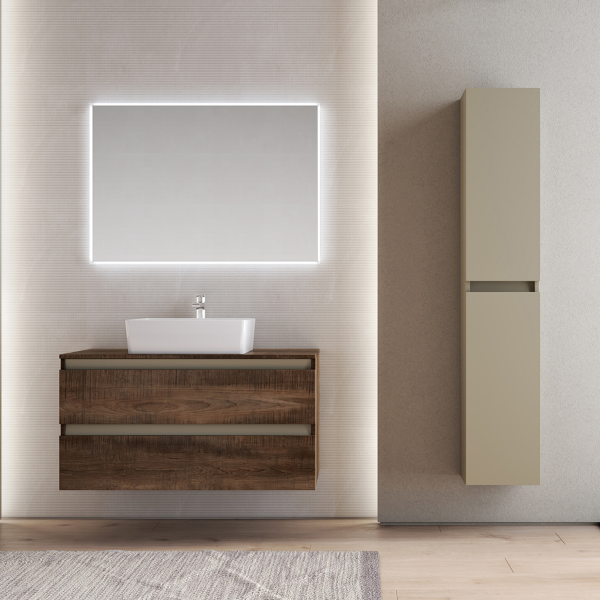 Moderner Hängebadezimmerschrank mit Doppelschublade Tabacco mit Waschbecken