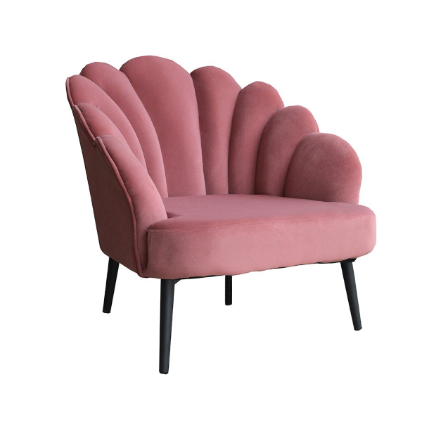 Poltrona da camera in velluto con schienale imbottito a conchiglia BAIA ROSA ANTICO