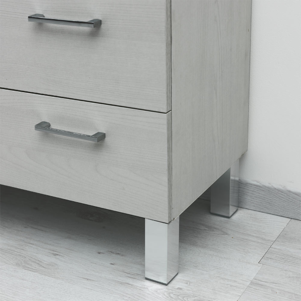 Floor-standing bathroom cabinet 2 doors 3 drawers mirror and white oak LED lamp