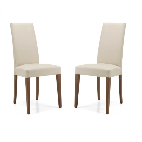 Sedia in ecopelle BEIGE con gambe verniciate NOCE mod. DENVER Set da 2 pezzi