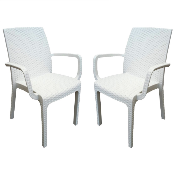 Fauteuil indien en imitation rotin pour ensemble et extérieur blanc 2 pièces