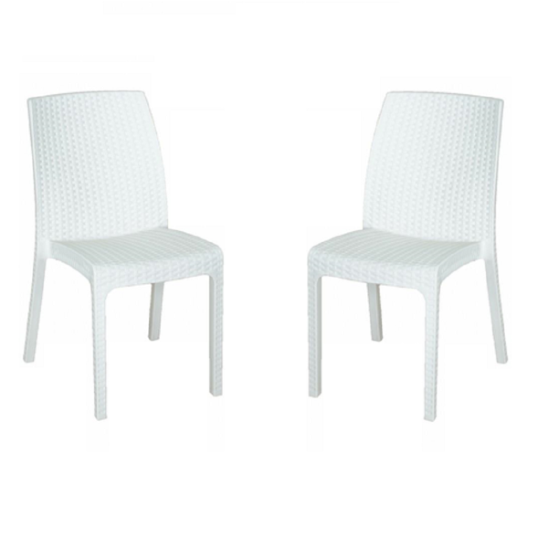 Stackable chair in polypropylene with rattan effect VIRGINIA BIANCO set 2 pieces