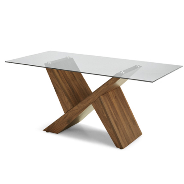 Table with transparent glass top and wood effect base PACIFIC TEAK