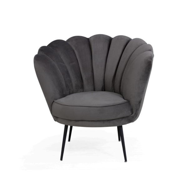 Fauteuil en velours coque dossier et pieds en métal TALIA anthracite