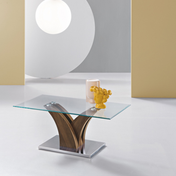 Wohnzimmer-Couchtisch mit Glas-Teak-Holzstruktur - TINDARO